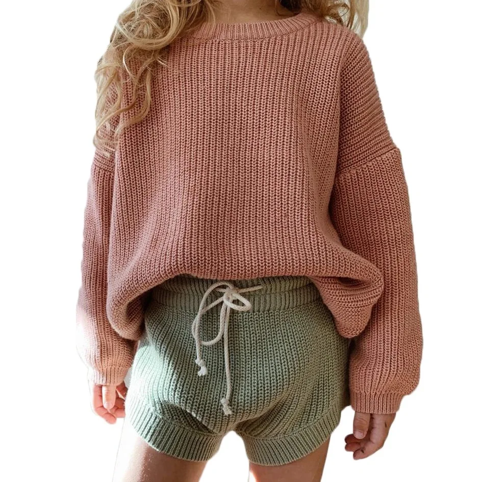 

Winter Casual Girls Knit Sweaters Chunky Solid Khaki Oversized Pullover Tops Girls, Custom plain