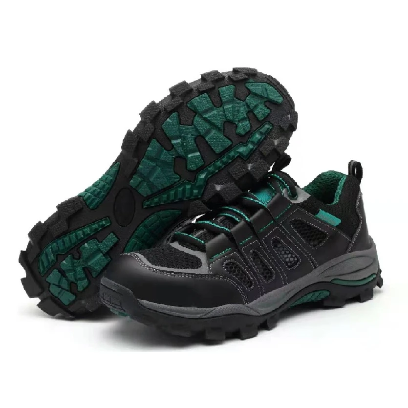 

Breathable green black rubber sole with reflective strip anti - smash anti - stab insulation work protection shoes, Green and black