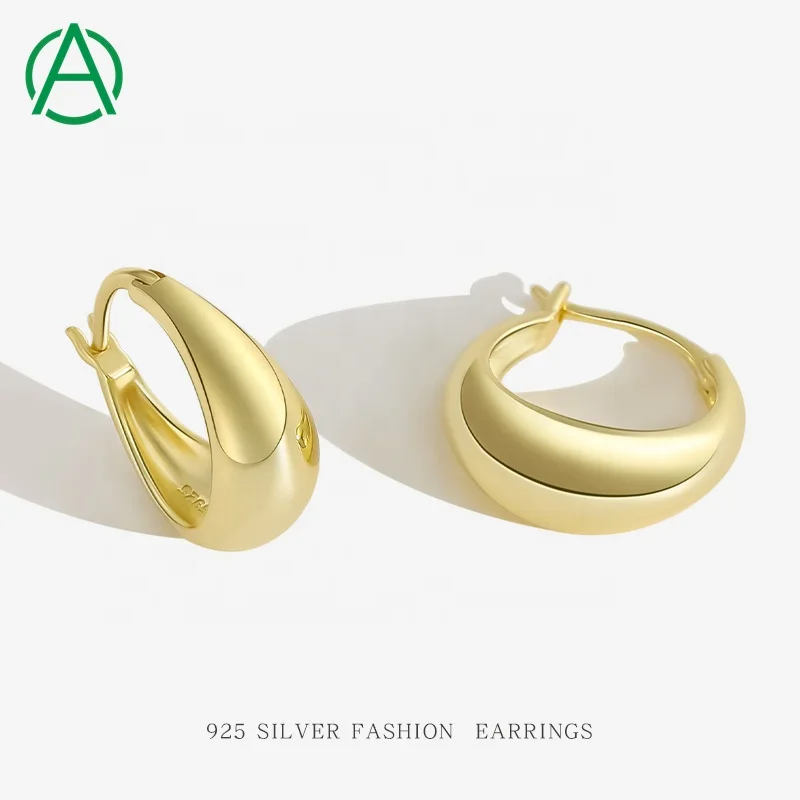 

ArthurGem Wholesale European and American Style 925 Sterling Silver Earrings Women Fashion Round Shape Gold Plated Hoop Earrings