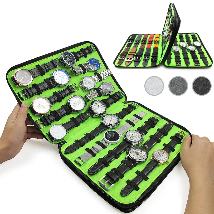 

Watch storage bag strap 40 Slot Felt Watch Organizer Box Gray Storage Case Pouch Double Layer Watch Strap Band Holder Bag