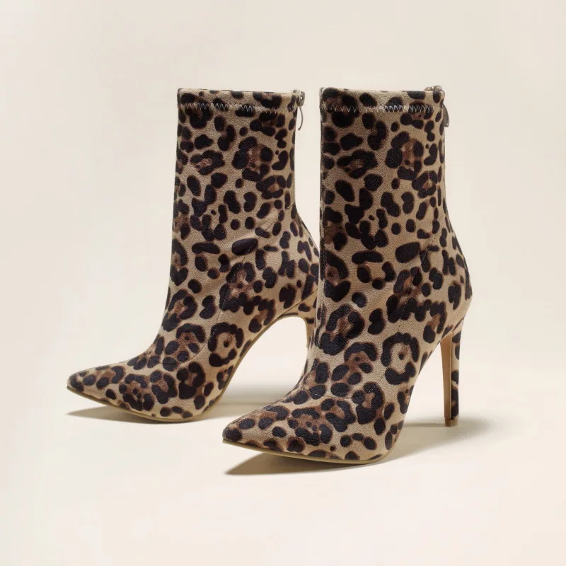 

Sexy Wholesale Womens Shoes Hipster Heels Pumps Leopard Print 11cm Thin High Heel Boots Velvet Point-Toe Shoes