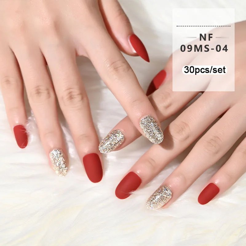 

30 pcs girls short matte series UV gel phototherapy various colors nail art matte glitter predesigned press on nails for women
