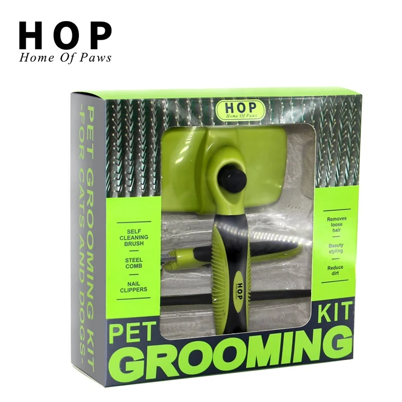 

Factory Wholesale 3 IN 1 Pet Grooming Slicker Brush Pet Comb Dog Nail Clipper Dog Grooming Kit Pet Dog Grooming Set, Green