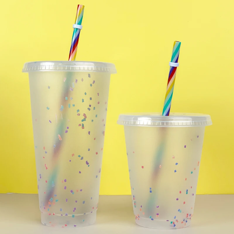 

2022 Amazon Hot SaleReusable Cold Water Color Changing Confetti Cup With Straw For Party Accept Custom, Customized color