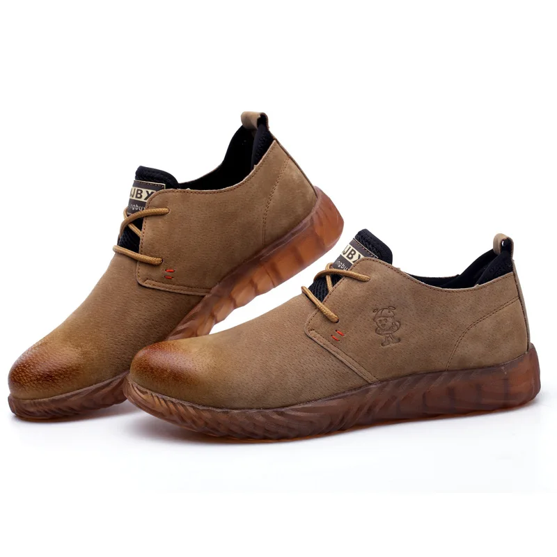 

Men's handmade Breathable leather work steel toe safety shoes, Brown