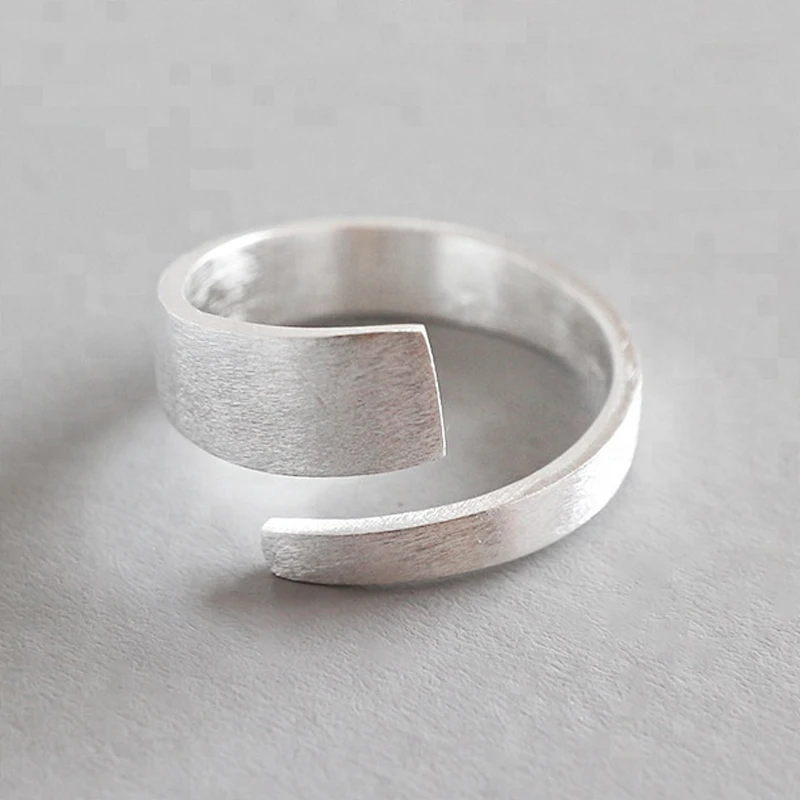 

925 Sterling Silver Brushed Matte Open Ring Retro Minimalist for Women