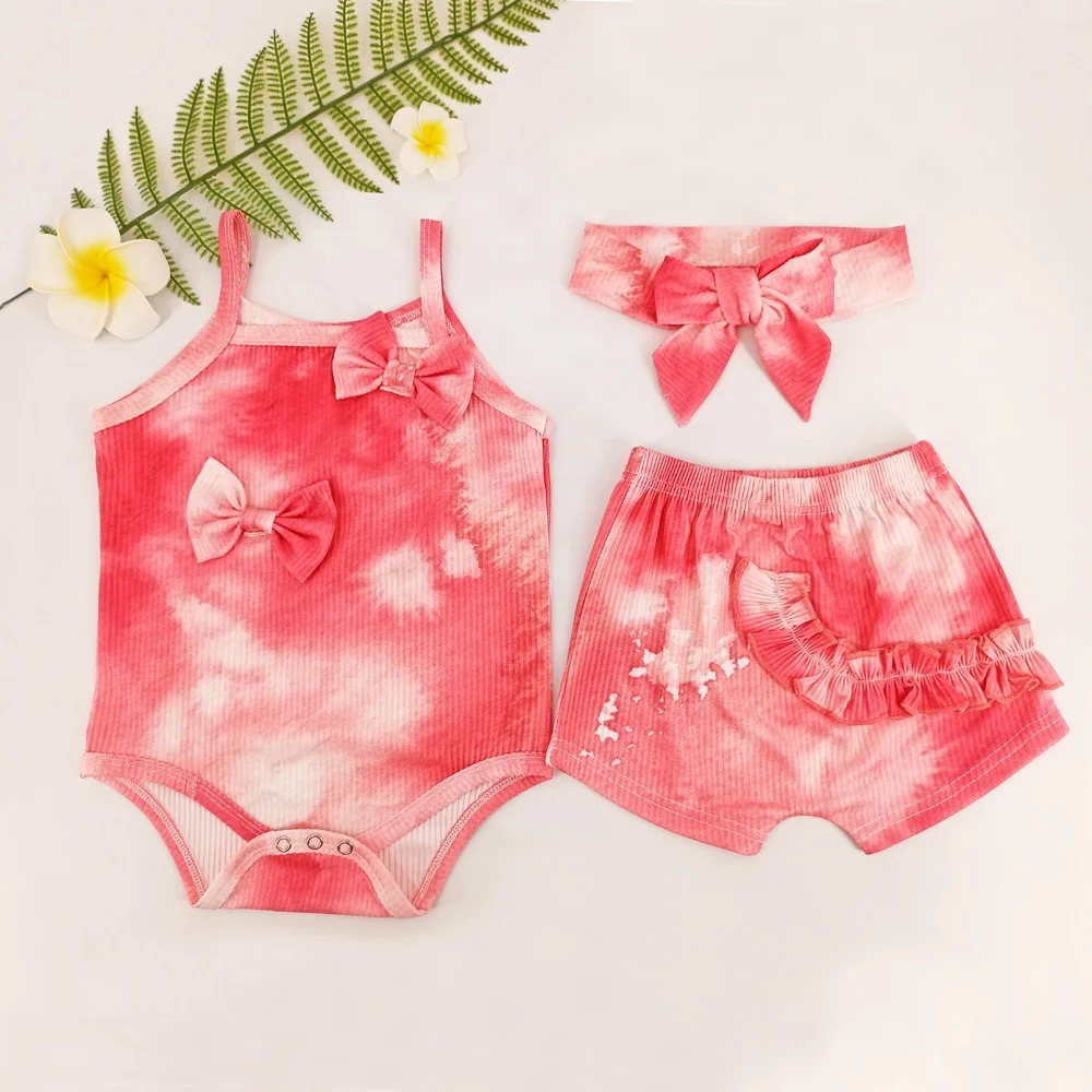 

One set digital printing tie-dye soft spandex fabric baby boy's&girls' rompers set, Customized color
