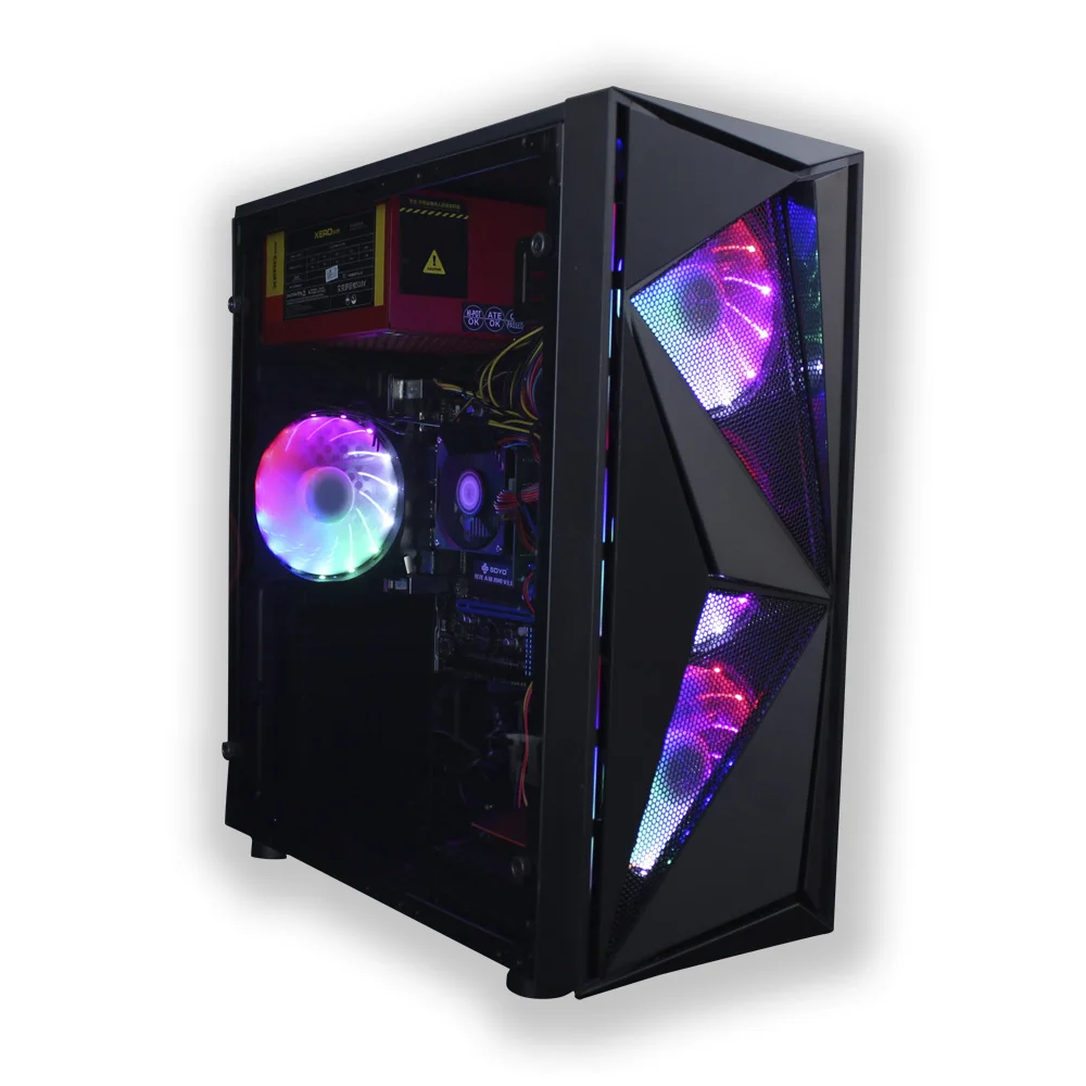 

128GB SSD RGB Fan CPU Case Desk PC Gaming Computer Set, Black