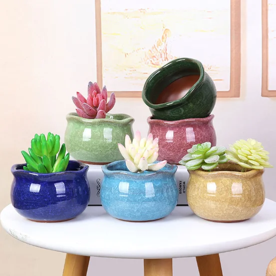 

Ceramic Ice Crack Zisha Serial Succulent Container Planter Plant Pot for office home furnishing furnishings