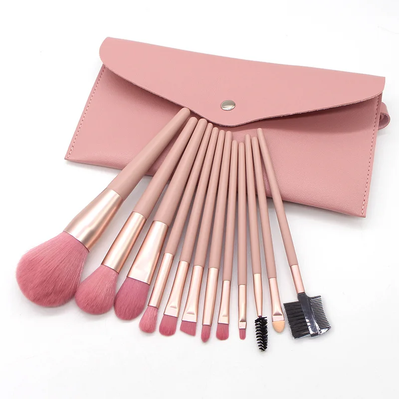 

Dropshipping 7/12pcs professional makeup brushes with bag cosmetic tools pink brush set brochas de maquillaje profesion