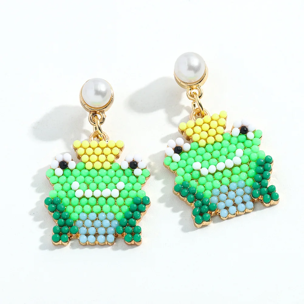 

Wholesale 2021 Amazon Hot Selling Frog Earrings Creative Cute Green Cartoon Childlike Animal Rice Bead Earrings, Like picture