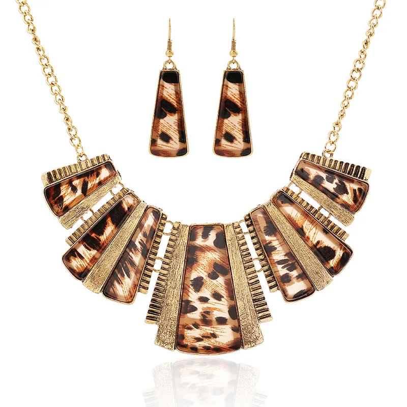 

Hot selling fashion leopard jewelry set alloy vintage necklace and earrings set WY10123352