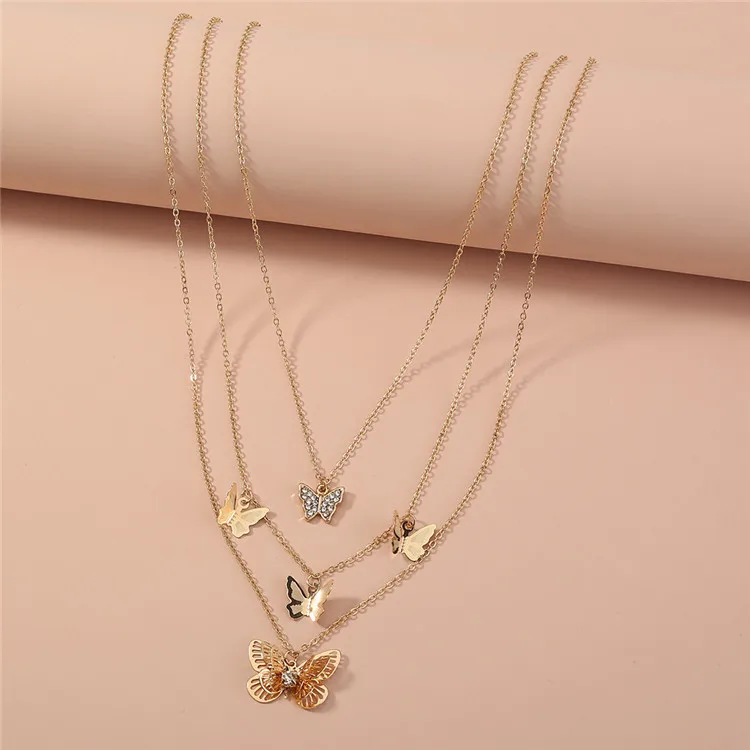 

Fashion three-dimensional alloy butterfly necklace women, creative retro simple choker detachable multilayer clavicle chain, Picture shows