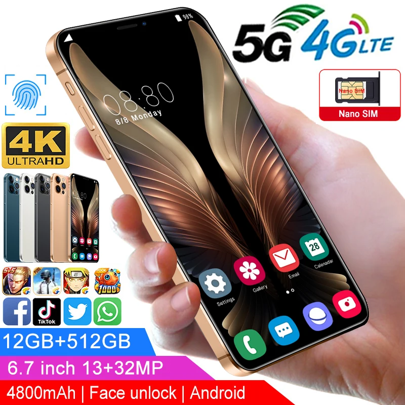 

2021 I12Pro Max 865 Quad Camera 32MP 5G 6.7 Inch HD Full Screen 5000mAh Android 10 Dual SIM Card Mobilephone