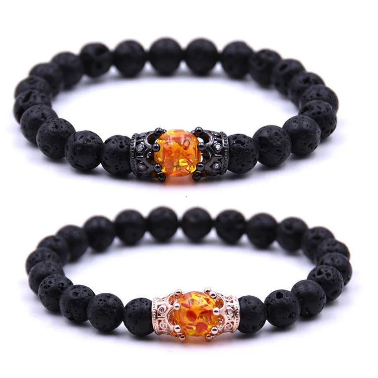 

New fashion crown bracelet's 8mm volcanic stone Beaded lovers bracelet Jewelry