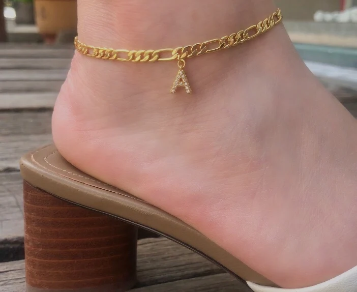 

Eico Hot Sell A-Z Letter Gold Plated Anklets 18k Butterfly Cuban Link Anklet Wholesale Customized Anklets For Women, 18k gold