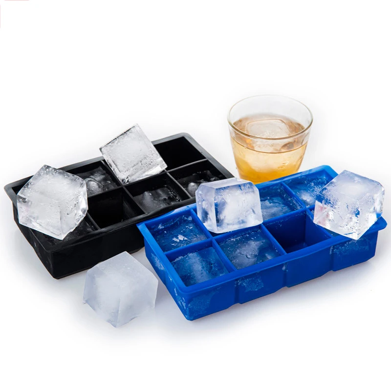 

BBA422 Easy to Fold Restaurant 8 Grids Food Grade Ice Box Silicone Ice Tray Bar Ice Cube Tray with Lid, As picture