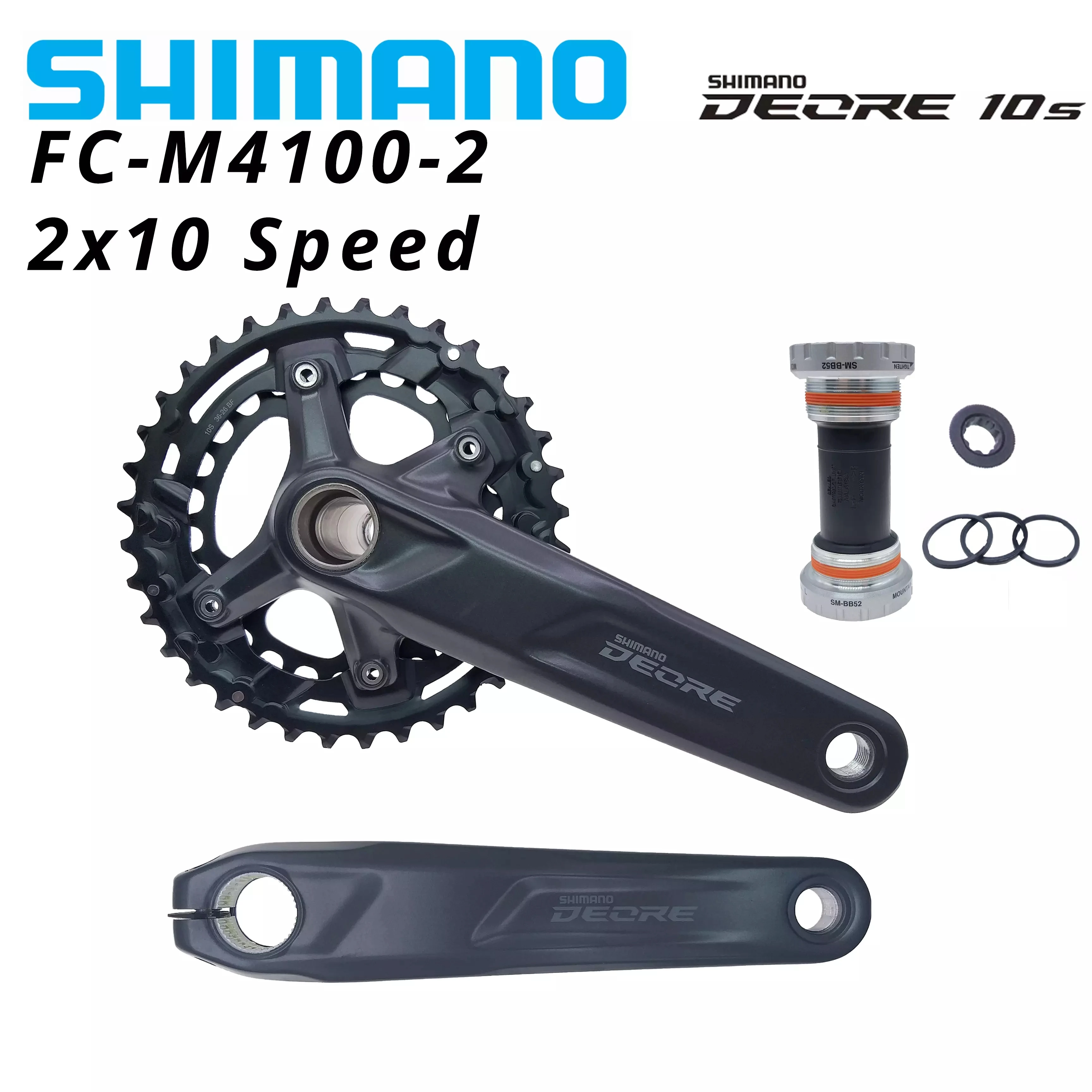 

SHIMANO DEORE M4100 2x10s 2-PIECE FRONT CHAINRING CRANKSET FC-M4100-2 10 SPEED MTB mountain bike CRANKARM WITH BB52 CHAINWHEEL