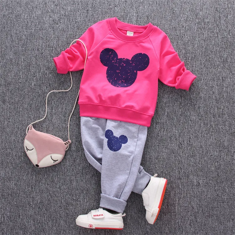 

Girls' Clothing Sets Cartoon Embroidery Long Sleeve T shirt + Pant 2 Piece Outfits for Spring Autumn Kids Casual Wear, Pink