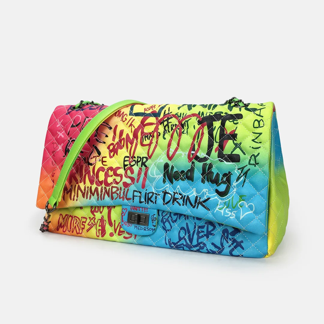 

Popular Ladies Colorful Graffiti Handbag Popular Large Shoulder Bag For Women