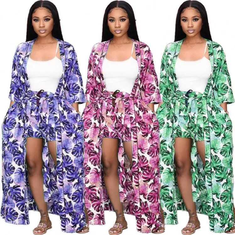 

Plus size 2 piece set women clothing long coat and short pant set women