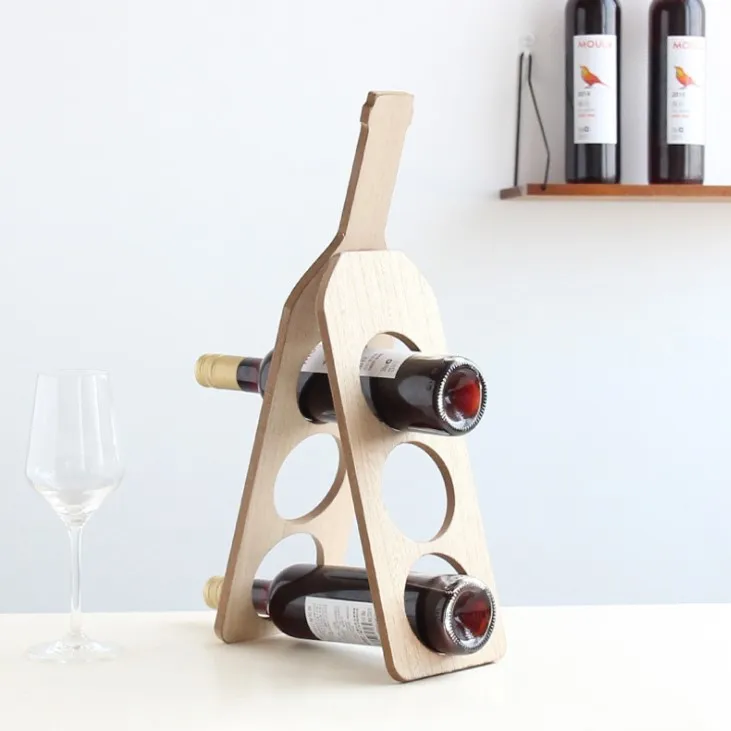

Hot selling simple wood color solid wood wine frame wine glasses on the table