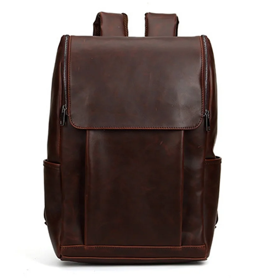 

Men's Business Office Backpack Crazy Horse PU Leather School Travel Bags Korean Laptop Pack Women Vintage Travel Casual Rucksack, Customized