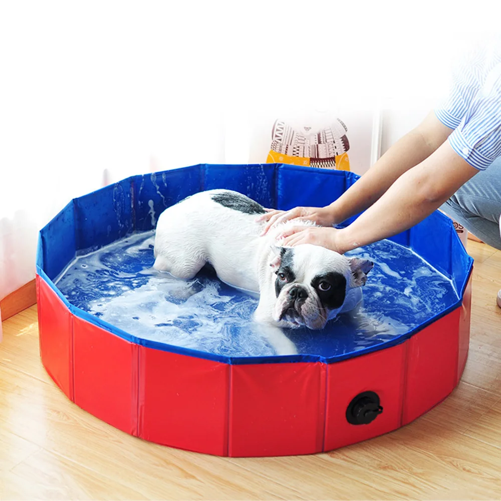 

Portable Foldable Dog Pool Pet Bath Swimming Tub Bathtub Outdoor Indoor Plastic Pet Dog Swimming Pool, Blue,red