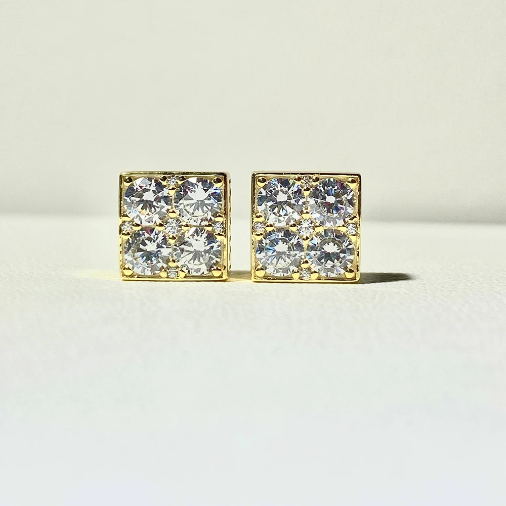 

50% Discount Wholesale Luxury Fashion Gold Plated Crystal Mens Iced Bling Jewellery Square Cz Cubic Zirconia Stud Earring