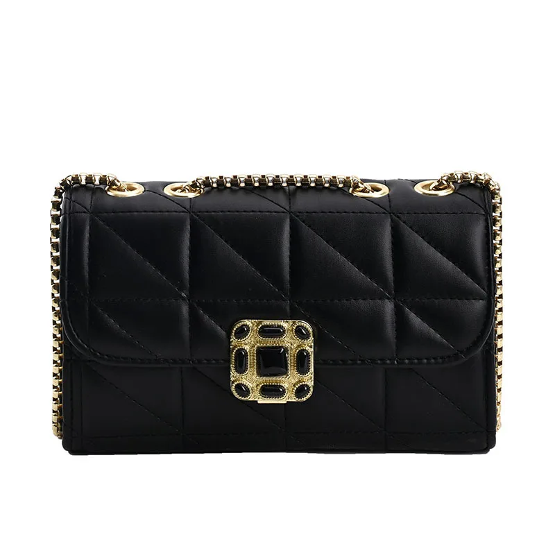 

2021 New Fashion Single Shoulder Sling Golden Refind Hardware Cross Body Mini Bag Woven Pu Women Messenger Little Size Bag
