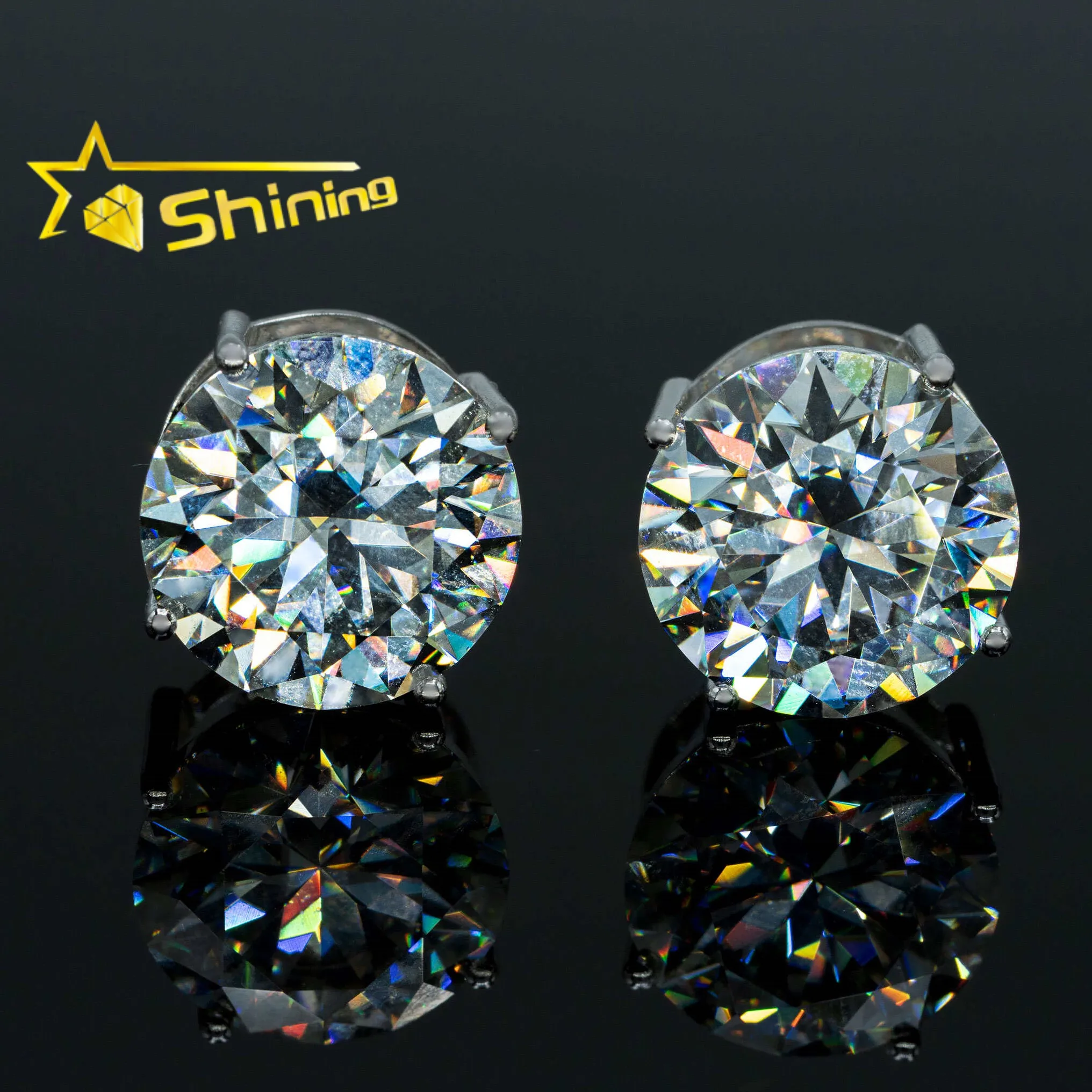 

Iced out 925 silver moissanite stud earrings 15mm 8mm 6.5mm available screw back diamond ear stud with GRA certificate