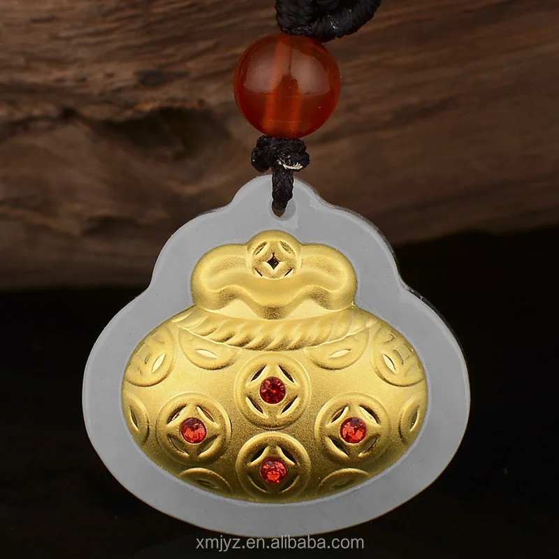 

Certified Gold Inlaid Jade Pendant Hetian Jade Pure Gold Inlaid With Gems Money Lucky Bag Pendant Live Source Will Sell Gifts