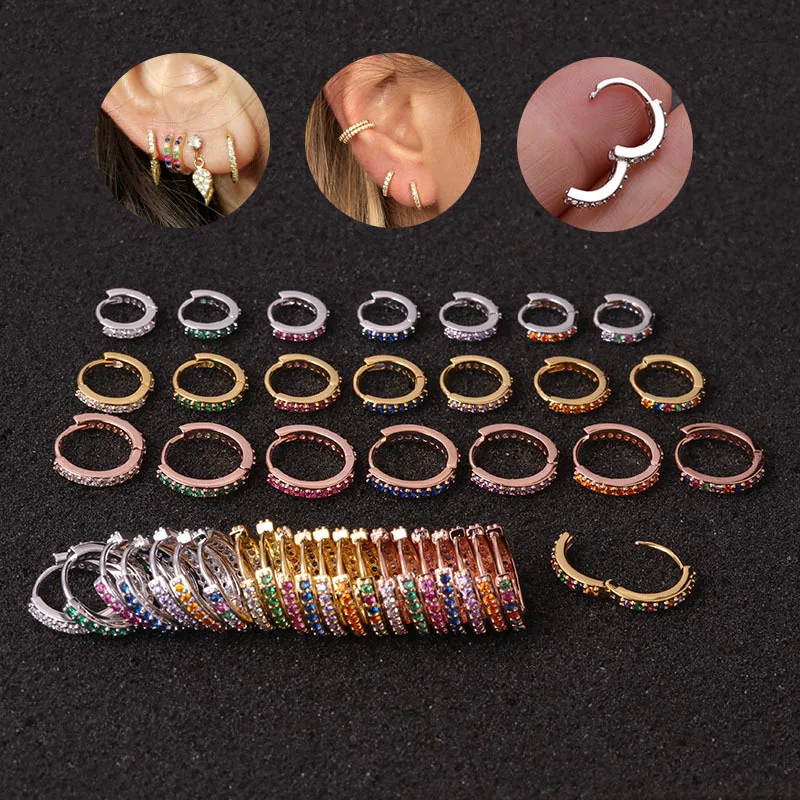 

High Quality Earrings Colorful Copper Zircon Cartilage Hoop Helix Earring Upper Ear Piercing earrings Jewelry