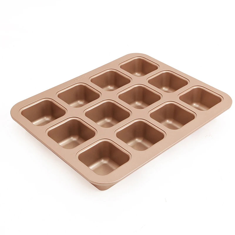 

CHEFMADE 12 Cup Cavity Square Chef Made Nonstick Brownie Loaf Baking Mold Tray Brownie Cake Pan With Dividers, Champagne gold