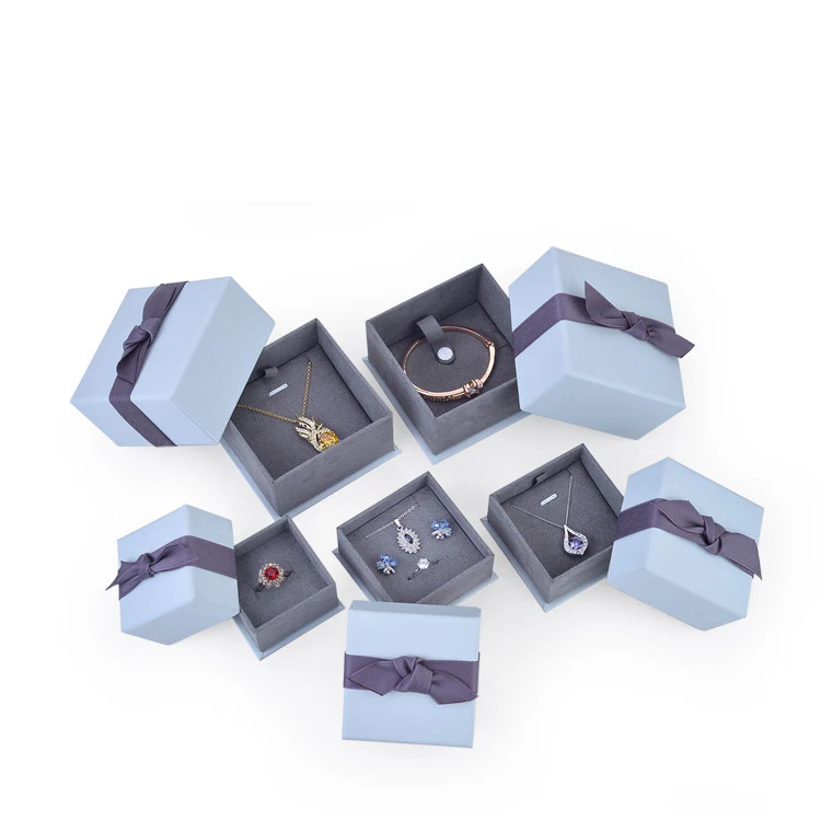 

Bow Jewelry Box Ring Necklace Packaging Box Custom LOGO, Blue