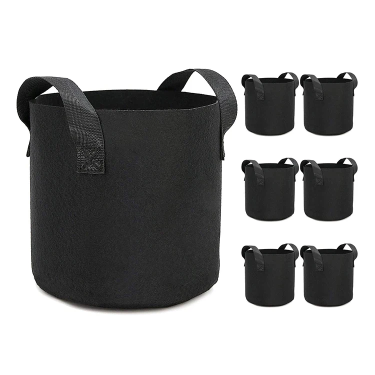 

6-Pack 3 Gallon 5 Gallon 10 Gallon 100 Gallon 200 Gallon Felt Grow Bags Heavy Duty 300G Thickened Nonwoven Fabric Pots Grow Bags, Black tan white