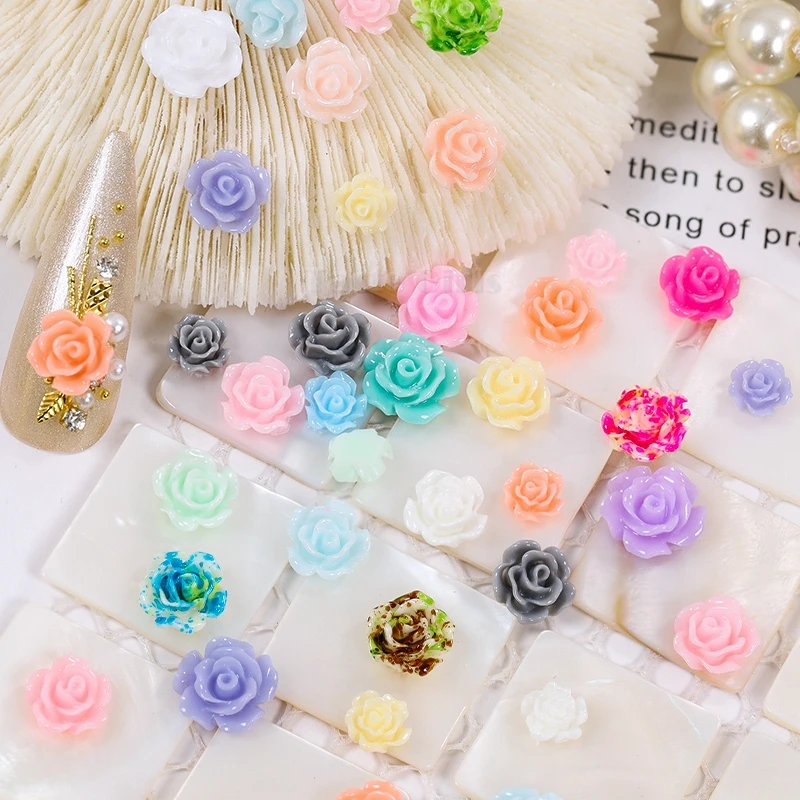 

Rose Colorful Dyeing Petal Flowers Nail Art Rhinestone Decorations Manicure DIY Tips