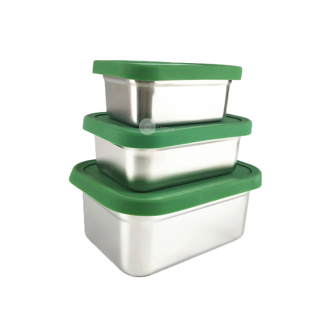 

IKITCHEN hot sale steel food container lunch box kids silicone lid tiffin compartment lunch box stainless steel bento box, Customized color