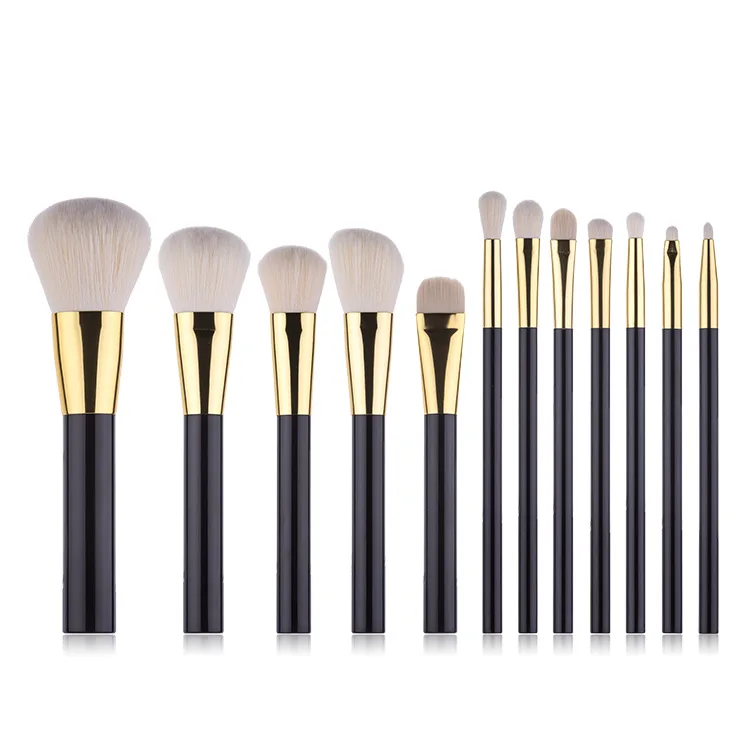 

12 Pcs kaci jay high quality makeup brushes black handles Gold makeup brush set Powder Concealer Eye blending Facial Make Up Kit, Pink