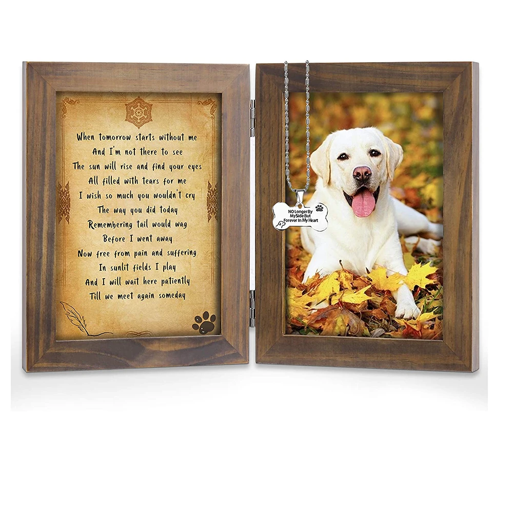 

Amazon Solid Wood walnut rustic color Loss Gifts Dog Rememberance Pet Memorial Picture Frame with pendant, Rustic and walnut and black