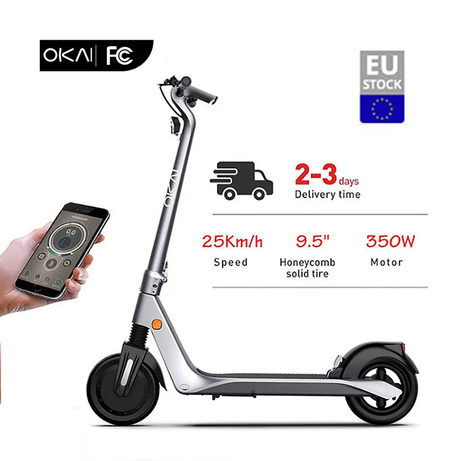 

EU warehouse /UK/DE/US Stock OKAI hot sell ES500 350W /600W 36v 7.8AH long range 20-50KM off road scooter electric adult, Silver gray