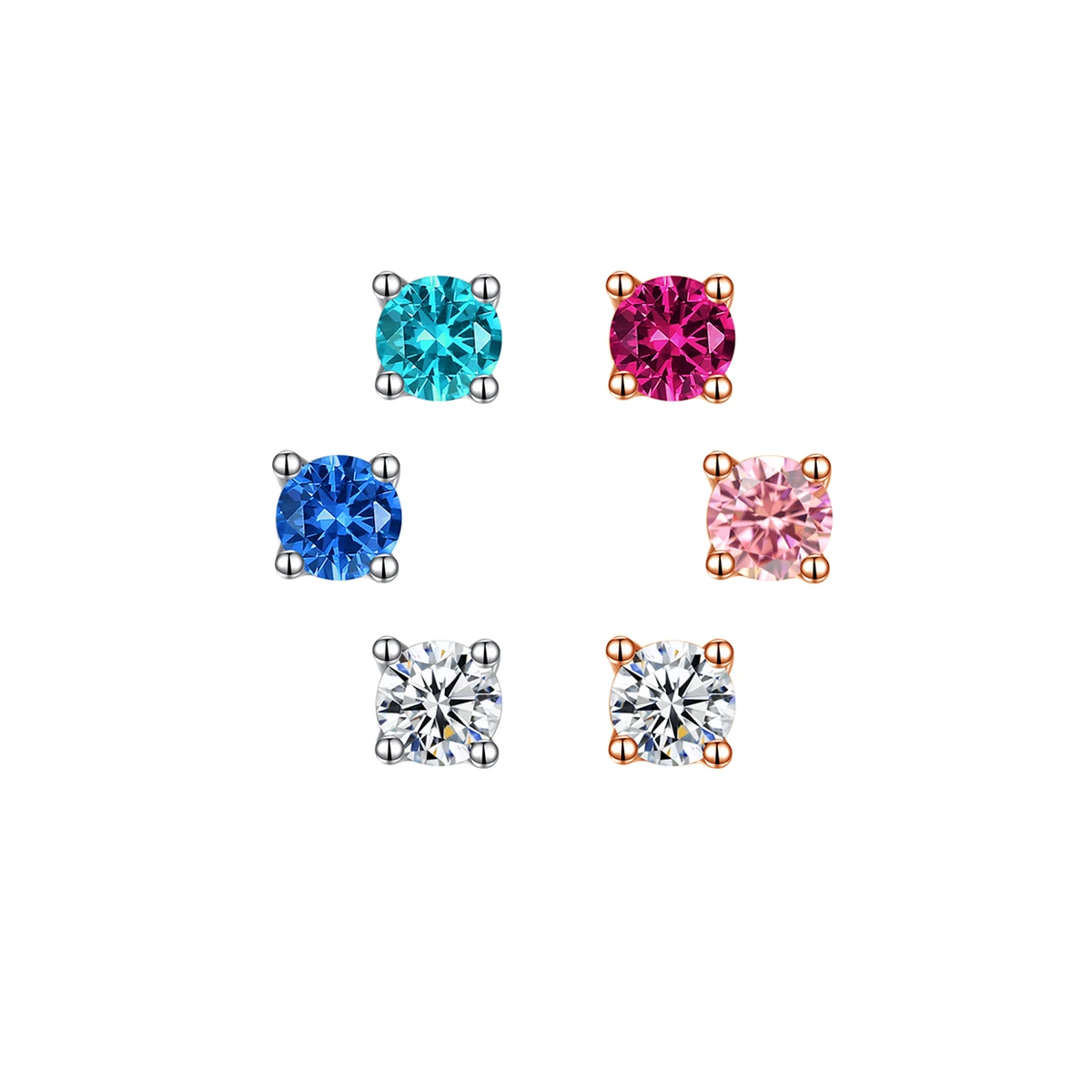 CZCITY 6 Colors Cubic Zircon Stud Earrings Jewelry Genuine 925 Sterling Silver Zircon Stud Earrings