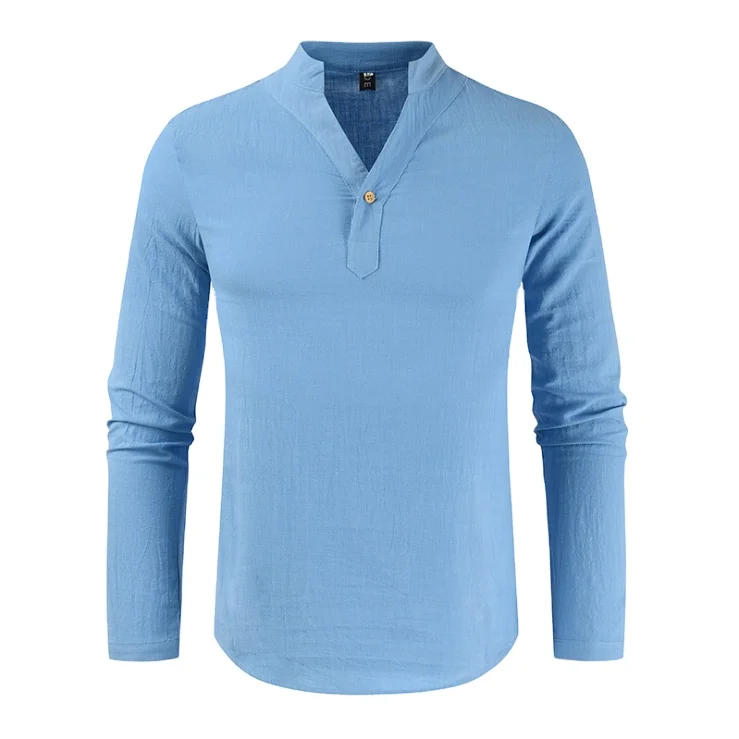 

Mens Shirts Plain Casual Linen Shirts for Men V Neck Long Sleeve Shirt M-5XL