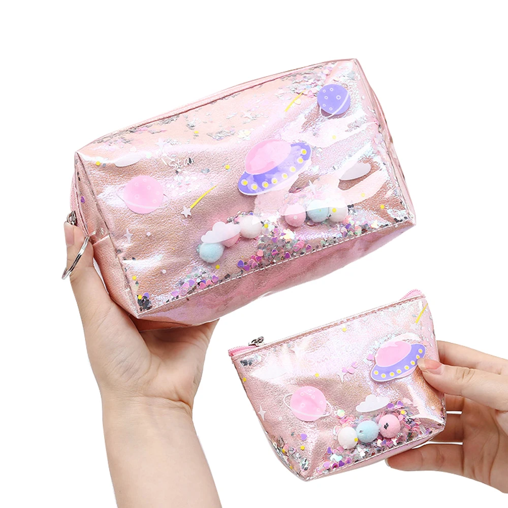 

2021 New Style laser PU leather women wristlet bling plastic cosmetic pouch bag glitter glitter coin purse zipper storage bag