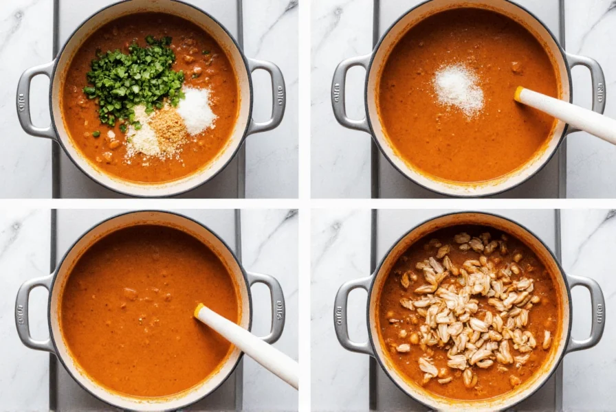 Step-by-step white chicken chili cooking process showing ingredients being added to pot