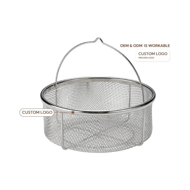 Campingmoon Light Weight Wire Mesh Outdoor Camping  Picnic Storage Basket Stainless Steel Drain Basket with Handle