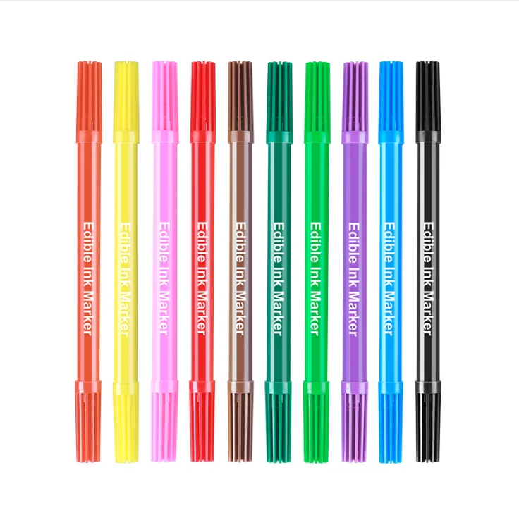

Single pack Hot sale new double-headed edible baking pigment pen 0.7mm signature Brush hook line pen pigment pen for DIY baking, Colorful