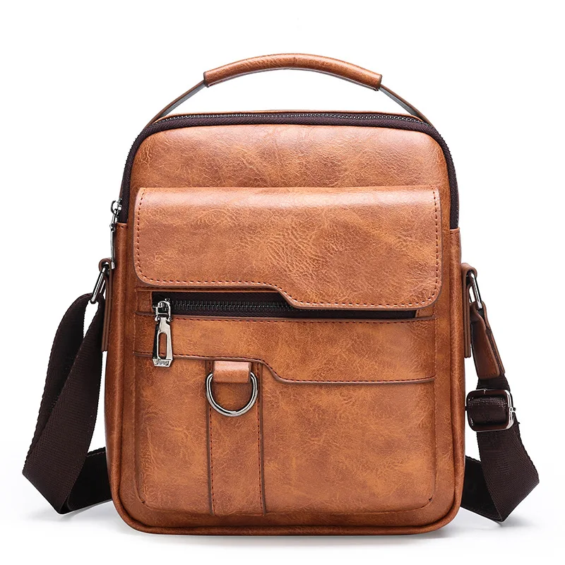 Leather Bag Men Handbag Crossbody Bag Slim Large Clutch Vintage Single Shoulder Briefcase