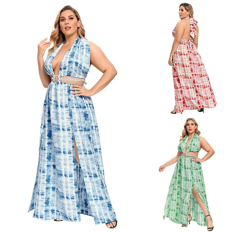 

PSD2083 High Quality Halter Plus Size Maxi Sexy Bandage Backless Long Beach Dress for Women, As show