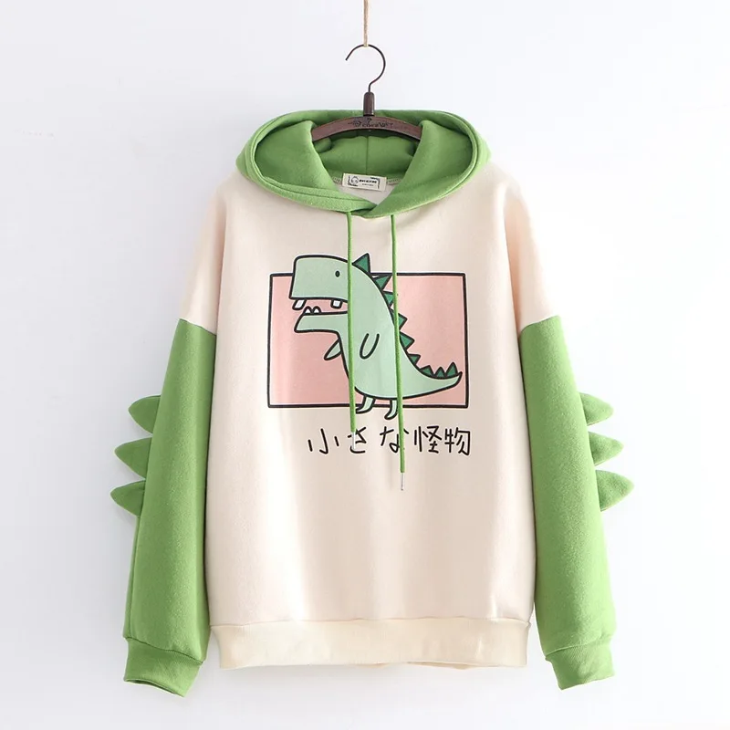

Casual print anime sweatshirt plush womens sweater pullover women casual print long sleeve splice dinosaur cotton hoodie
